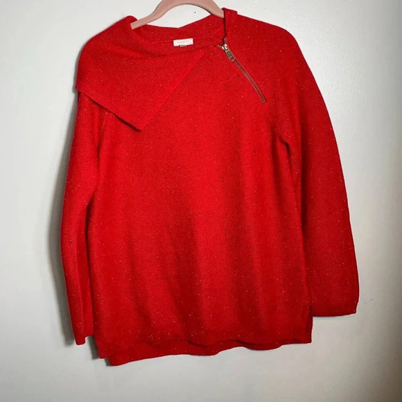 Talbots Pullover Sweater Size Medium Red Shoulder Zip Christmas Holiday career - Picture 1 of 9